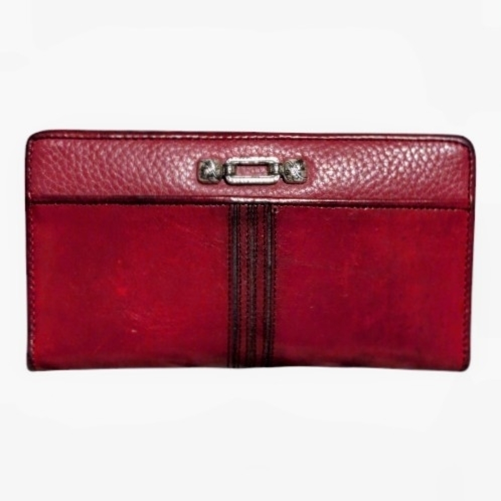 Brighton Red Leather Vintage Snap Bifold Wallet